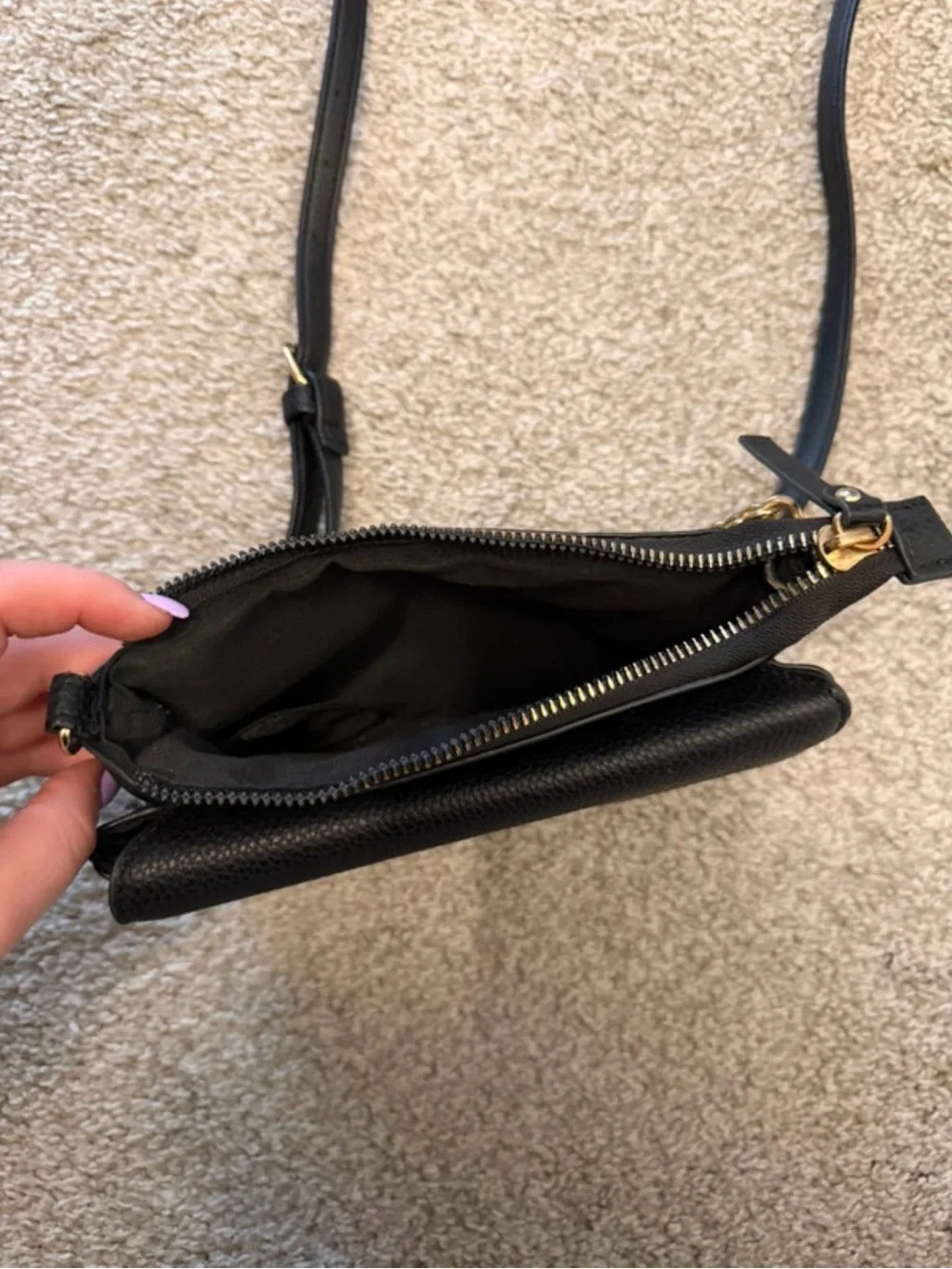 Nanette Lepore Black Pebbled Leather Crossbody with Gold Chain Accents